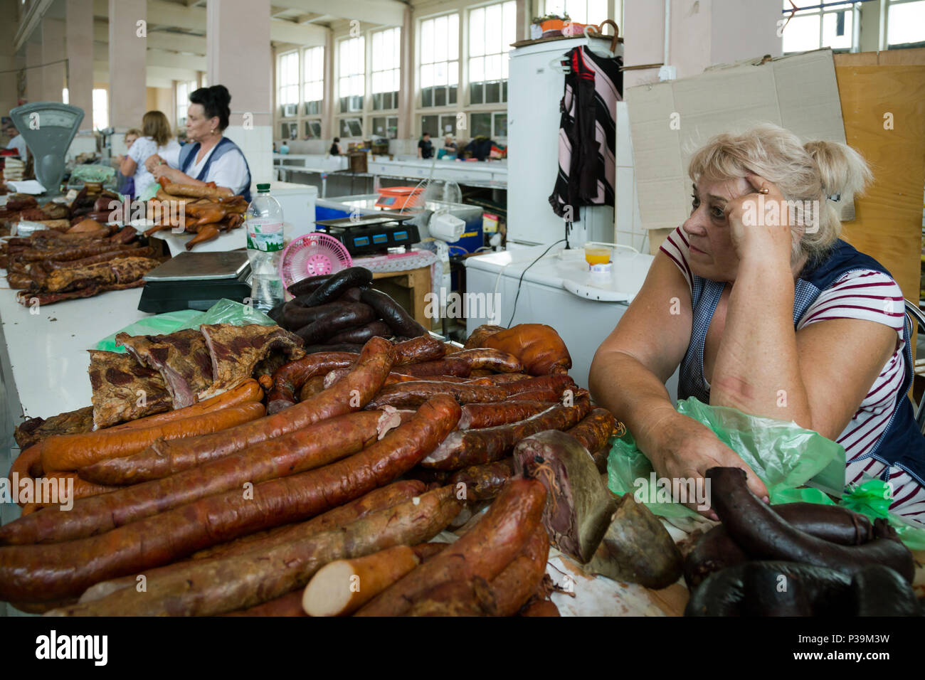 Odessa, Ukraine, mit Fleischerzeugnissen Abschaltdruck Stockfoto