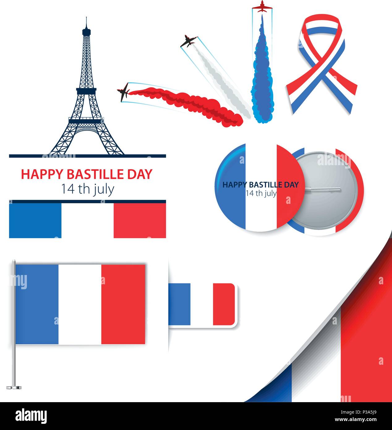 Grußkarte Design für die Bastille Tag vierzehn von Juli oder einer anderen französischen Urlaub. Stilvolle moderne Vector Illustration und Design Elemente Stock Vektor