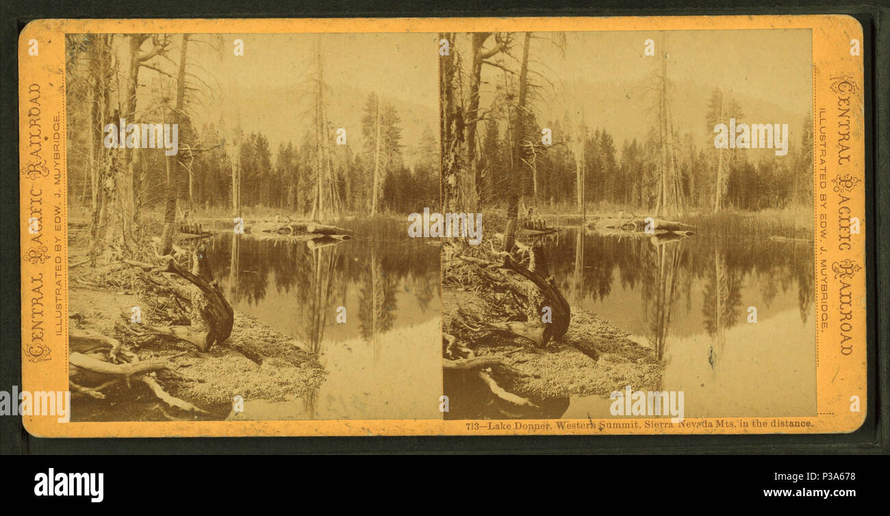 . See Donner, Western Summit, Sierra Nevada Mts. in der Ferne. Alternative Titel: fotografischen Illustrationen der Pazifischen Küste. Abdeckung: 1868?-1875?. Digitale Element veröffentlicht 5-5 2005; 2-12-2009 aktualisiert. 165 See Donner, Western Summit, Sierra Nevada Mts, in der Ferne von Eadweard Muybridge,, 1830-1904 Stockfoto