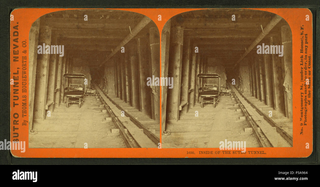 . Innerhalb der Sutro Tunnel. Alternative Titel: Sutro Tunnel, Nevada, 1690. Abdeckung: 1867?-1920?. Quelle Impressum: 1867?-1920?. Digitale Element veröffentlicht 6-30 2005; 2-13-2009 aktualisiert. 154 Innerhalb der Sutro Tunnel, von Thomas Houseworth &Amp; Co. Stockfoto