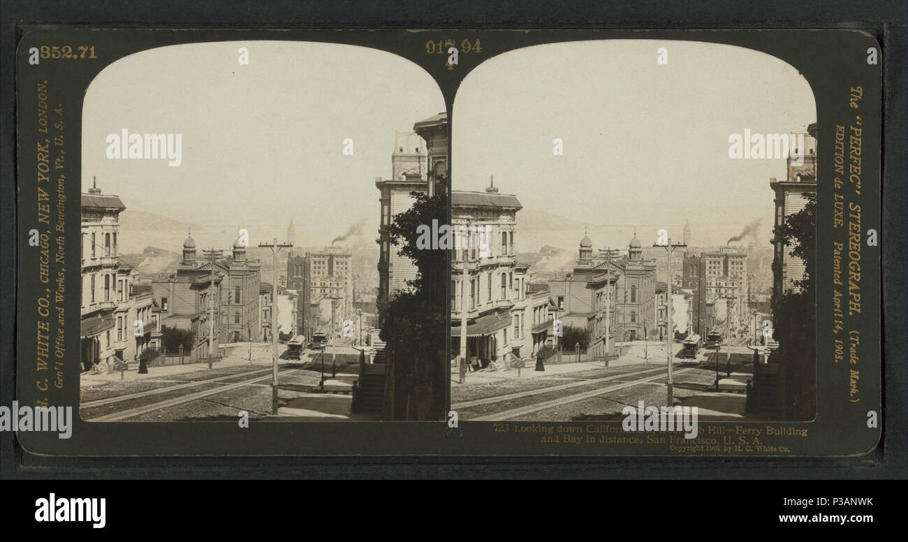 . Auf der Suche nach California St., von Nob Hill - Ferry Building andBay in Distanz, San Francisco. Alternative Titel: "Perfec' Stereograph, 723. Abdeckung: 1860?-1907. Quelle Impressum: 1860?-1907.. Digitale Element veröffentlicht 8-31 2005; 2-12-2009 aktualisiert. 173 Auf der Suche nach California St., von Nob Hill - Ferry Building andBay in Distanz, San Francisco, von Robert N. Dennis Sammlung von stereoskopische Ansichten Stockfoto