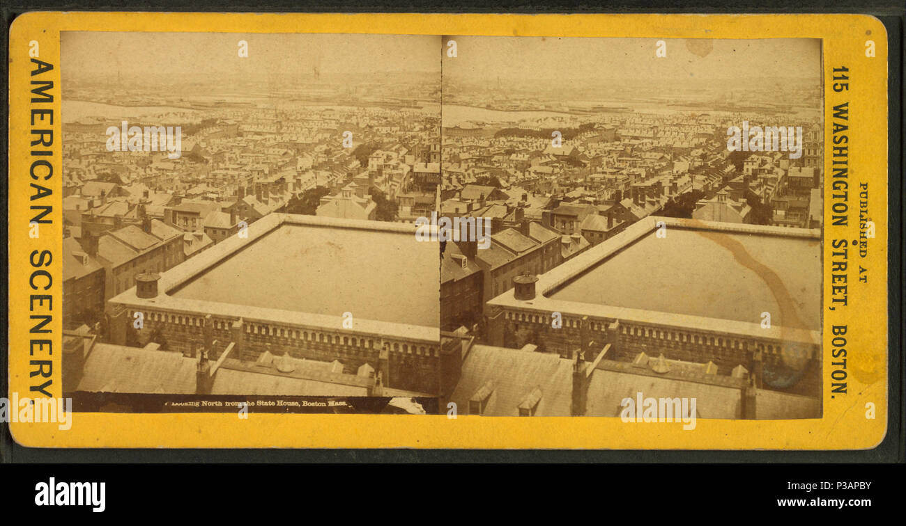 . Blick nach Norden von der State House, Boston, Mass., mit Blick von oben auf dem Beacon Hill Behälter, einen Teil von Hancock St., Beacon Hill und das West End. Alternative Titel: Amerikanische Landschaft. Abdeckung: 1862?-1885?. Quelle Impressum: 1862?-1885?. Digitale Element veröffentlicht 7-18 2005; 2-13-2009 aktualisiert. 174 Blick nach Norden von der State House, Boston, Masse, von Robert N. Dennis Sammlung von stereoskopische Ansichten Stockfoto
