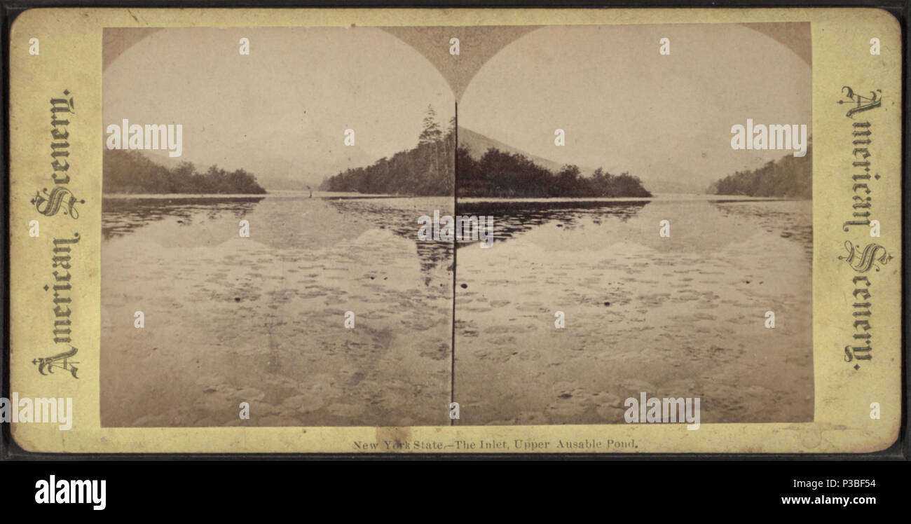 . New York State. Die Einlass-, Obere Ausable [Au Sable] Teich. Alternative Titel: Amerikanische Landschaft. Abdeckung: 1865?-1885?. Quelle Impressum: 1865?-1885?. Digitale Element veröffentlicht 6-14 2006; 2-11-2009 aktualisiert. 210 New York State. Die Einlass-, Obere Ausable (Au Sable) Teich, von Robert N. Dennis Sammlung von stereoskopische Ansichten Stockfoto
