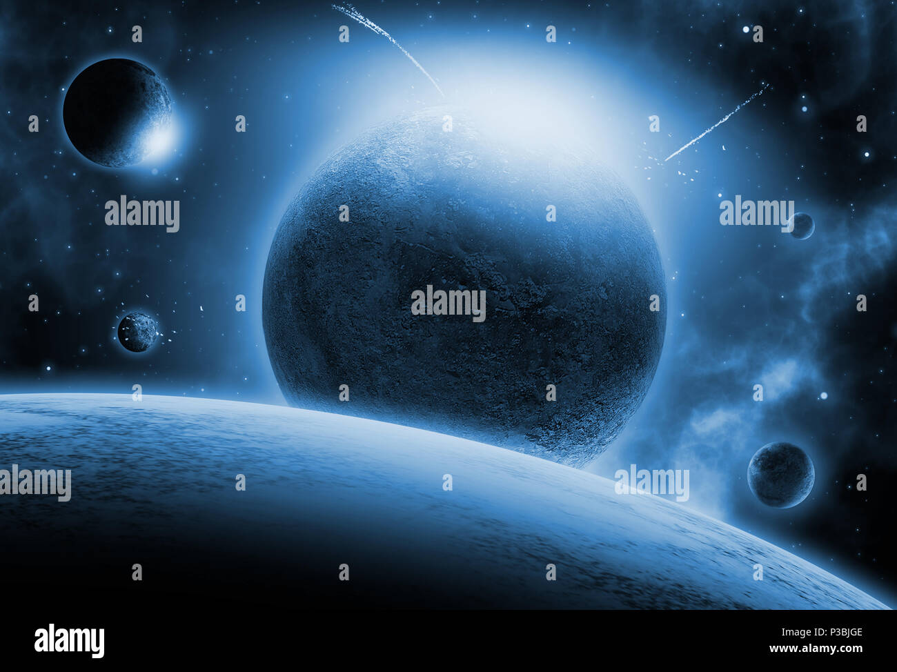 Raum Hintergrund mit fiktiven Planeten Stockfoto
