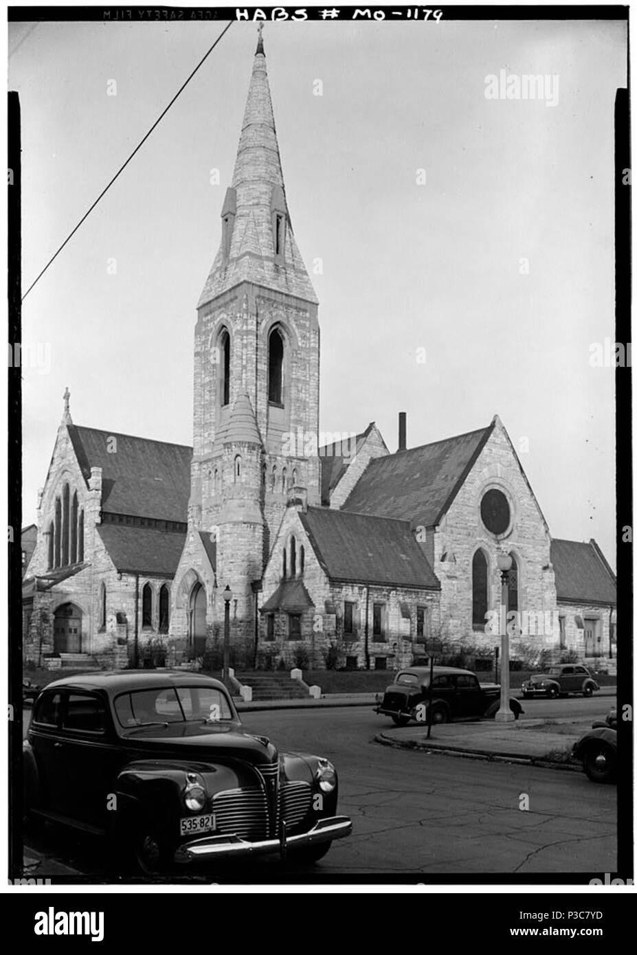 1. Historischer amerikanischer Gebäude Umfrage Lester Jones, Fotograf 1940 ALLGEMEINE AUSSENANSICHT - Kirche des Messias (unitarier), Garrison & Heuschreckestraßen, Saint Louis, unabhängige City, MO. Stockfoto