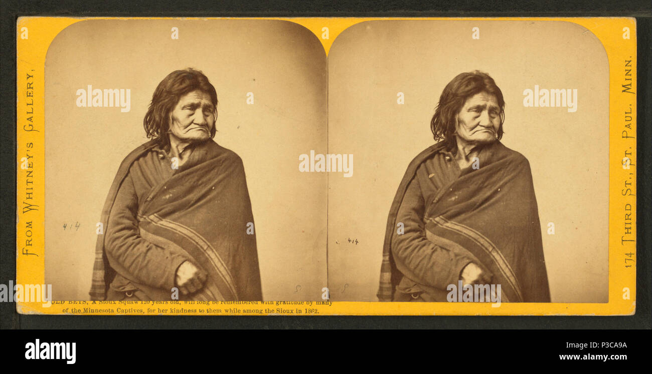 . Alte Wetten, ein Sioux squaw 120 Jahre alt, wird lange mit Dankbarkeit, die von vielen der Minnesota gefangenen für ihre Freundlichkeit an sie erinnert werden, während unter den Sioux im Jahre 1862. Abdeckung: 1862?-1875?. Quelle Impressum: 1862?-1875?. Digitale Element veröffentlicht 6-15 2005; 2-13-2009 aktualisiert. 218 Alte Wetten, ein Sioux squaw 120 Jahre alt, wird lange mit Dankbarkeit, die von vielen der Minnesota gefangenen für ihre Freundlichkeit an sie erinnert werden, während unter den Sioux 1862, von Whitney's Galerie Stockfoto . Alte Wetten, ein Sioux squaw 120 Jahre alt, wird lange mit Dankbarkeit, die von vielen der Minnesota gefangenen für ihre Freundlichkeit an sie erinnert werden, während unter den Sioux im Jahre 1862. Abdeckung: 1862?-1875?. Quelle Impressum: 1862?-1875?. Digitale Element veröffentlicht 6-15 2005; 2-13-2009 aktualisiert. 218 Alte Wetten, ein Sioux squaw 120 Jahre alt, wird lange mit Dankbarkeit, die von vielen der Minnesota gefangenen für ihre Freundlichkeit an sie erinnert werden, während unter den Sioux 1862, von Whitney's Galerie Stockfoto