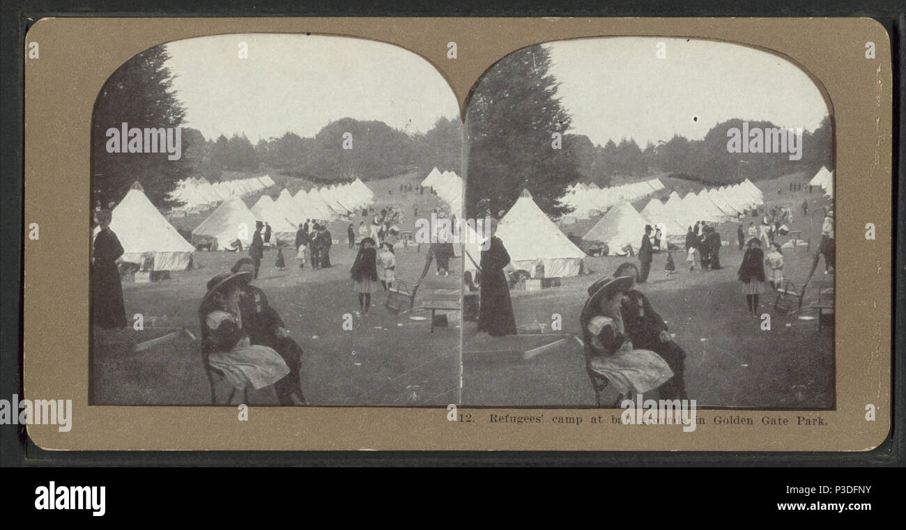 . Flüchtlinge' Camp bei Ball Gelände im Golden Gate Park. Abdeckung: 1906. Quelle Impressum: 1906.. Digitale Element veröffentlicht 2-16-2006; 5-18-2009 aktualisiert. 253 Flüchtlinge' Camp bei Ball Gelände im Golden Gate Park, von Robert N. Dennis Sammlung von stereoskopische Ansichten 4. Stockfoto