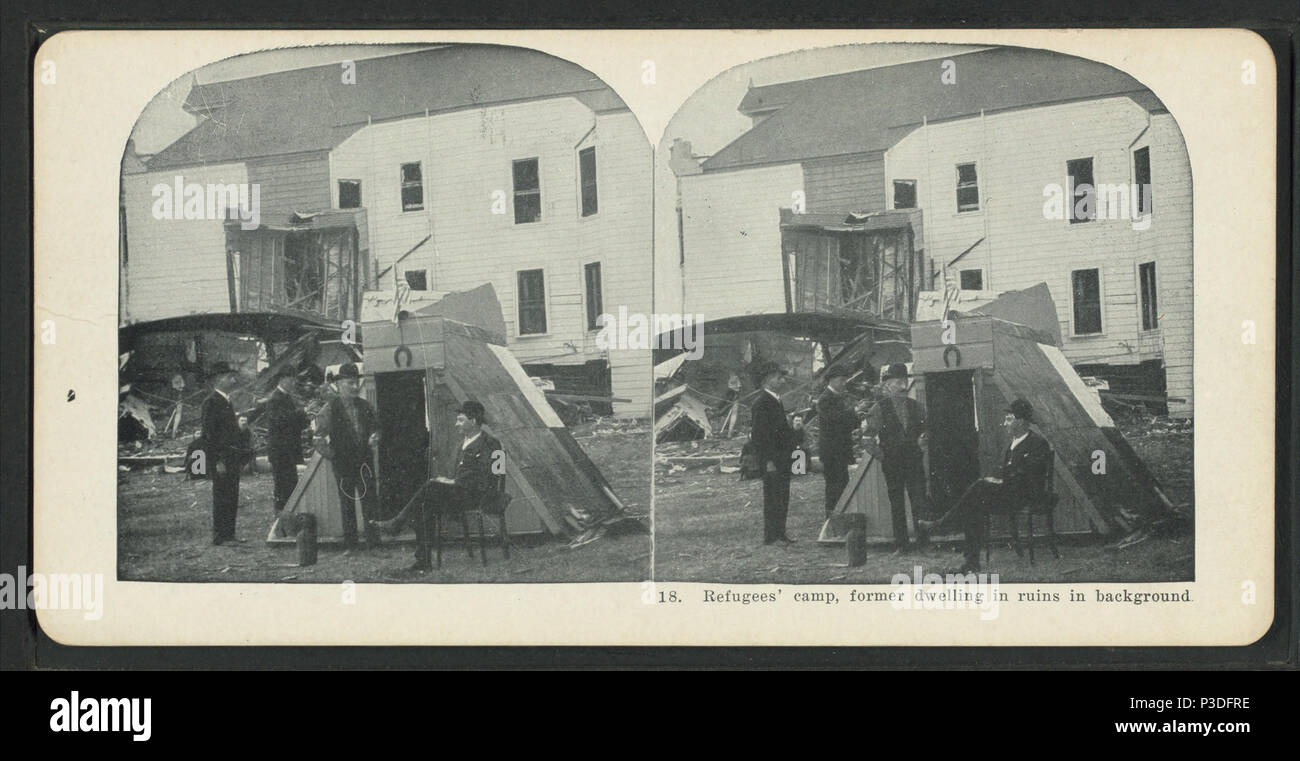 . Flüchtlinge' Camp, ehemaliger Wohnung in Ruinen im Hintergrund. Abdeckung: 1906. Quelle Impressum: 1906.. Digitale Element veröffentlicht 2-16-2006; 5-18-2009 aktualisiert. 253 Flüchtlinge die Lager, ehemalige Wohnsitz in Ruinen im Hintergrund, von Robert N. Dennis Sammlung von stereoskopische Ansichten Stockfoto