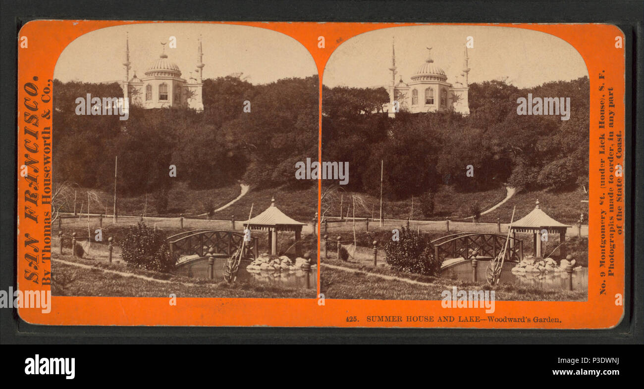 . Sommer Haus und See, Woodward's Garten. Alternative Titel: San Francisco, 425. Abdeckung: 1860?-1880?. Quelle Impressum: 1860?-1880?. Digitale Element veröffentlicht 8-31 2005; 2-12-2009 aktualisiert. 290 Sommer Haus und See, Woodward's Garten, von Robert N. Dennis Sammlung von stereoskopische Ansichten Stockfoto