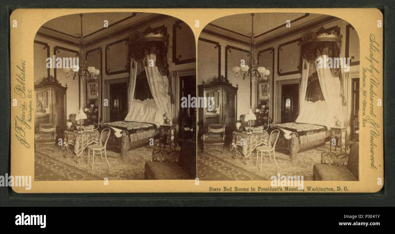 . Zustand Bett Zimmer im President's Mansion, Washington, D.C., USA Erstellt: 1870-1899. Abdeckung: 1870-1899. Quelle Impressum: Washington, D.C.: J.F. Jarvis, 1870?-1899?. Digitale Element veröffentlicht 9-29 2005; 2-12-2009 aktualisiert. 282 State Zimmer im President's Mansion, Washington, D.C., USA, von Jarvis, J. F. (John-F.), b. 1850 Stockfoto