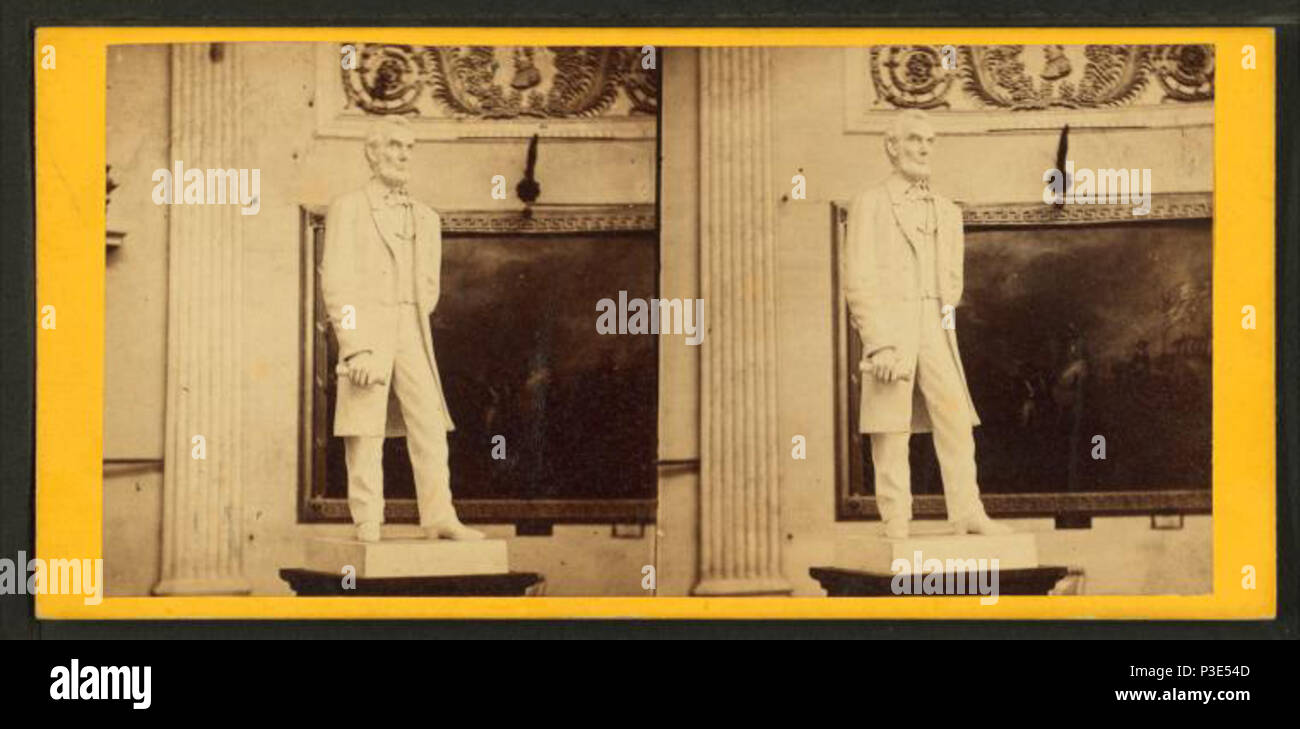 . Statue von Lincoln, U.S. Capitol. Englisch: [Dies ist anscheinend ein gipsmodell von Henry Jackson Ellicott (1847 - 1901), die in der [Capitol] Rotunde für einige Zeit blieb Fertig]. Ein weiteres Foto von ihm in Thaddeus Stevens: 19.-Jahrhundert egalitäre von Hans Louis Trefousse, S. 241: In der Rotunde im August 1868 gefunden, während Thaddeus Stevens in Staat lag. Lincoln Lore, Heft 874; Ausgabe 1081 erwähnt die Lüge-in-Foto, und beschreibt eine weitere carte de visite Foto des gleichen Statue, zu "Reis, Union Foto Galerie 520 Pennsylvania Avenue, Washington, D.C gutgeschrieben,', label Stockfoto