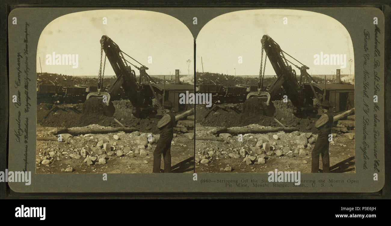 . Abisolieren von der Oberfläche Schmutz für den Morris Tagebau, Mesabi Range, Minn USA Alternative Titel: 6960. Abdeckung: 1869?-1910?. Quelle Impressum: 1869?-1910?. Digitale Element veröffentlicht 6-15 2005; 2-13-2009 aktualisiert. 289 Abisolieren von der Oberfläche Schmutz für den Morris Tagebau, Mesabi Range, Minnesota, USA, von Keystone View Company Stockfoto