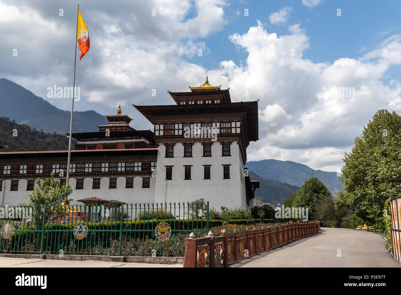 Das administrative Zentrum von Bhutan in Thimphu auch bekannt als Tasshichho Dzong Stockfoto