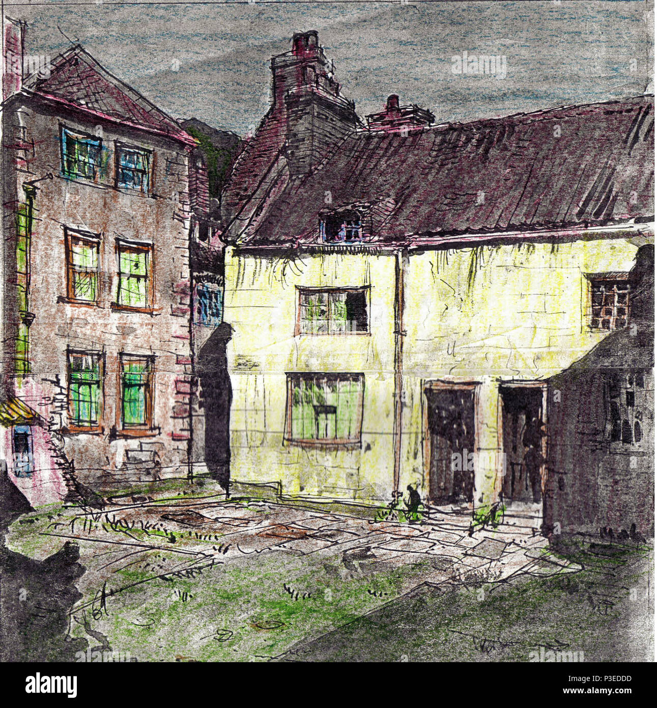 WHITBY JET - Der ehemaligen Harker Gebäude, Cragg, Whitby, Yorkshire, vermietet Eigenschaften von (aber nicht in lebte) durch die wohlhabenden Harker jet Kaufmannsfamilie. (abgerissen 1957) Stockfoto