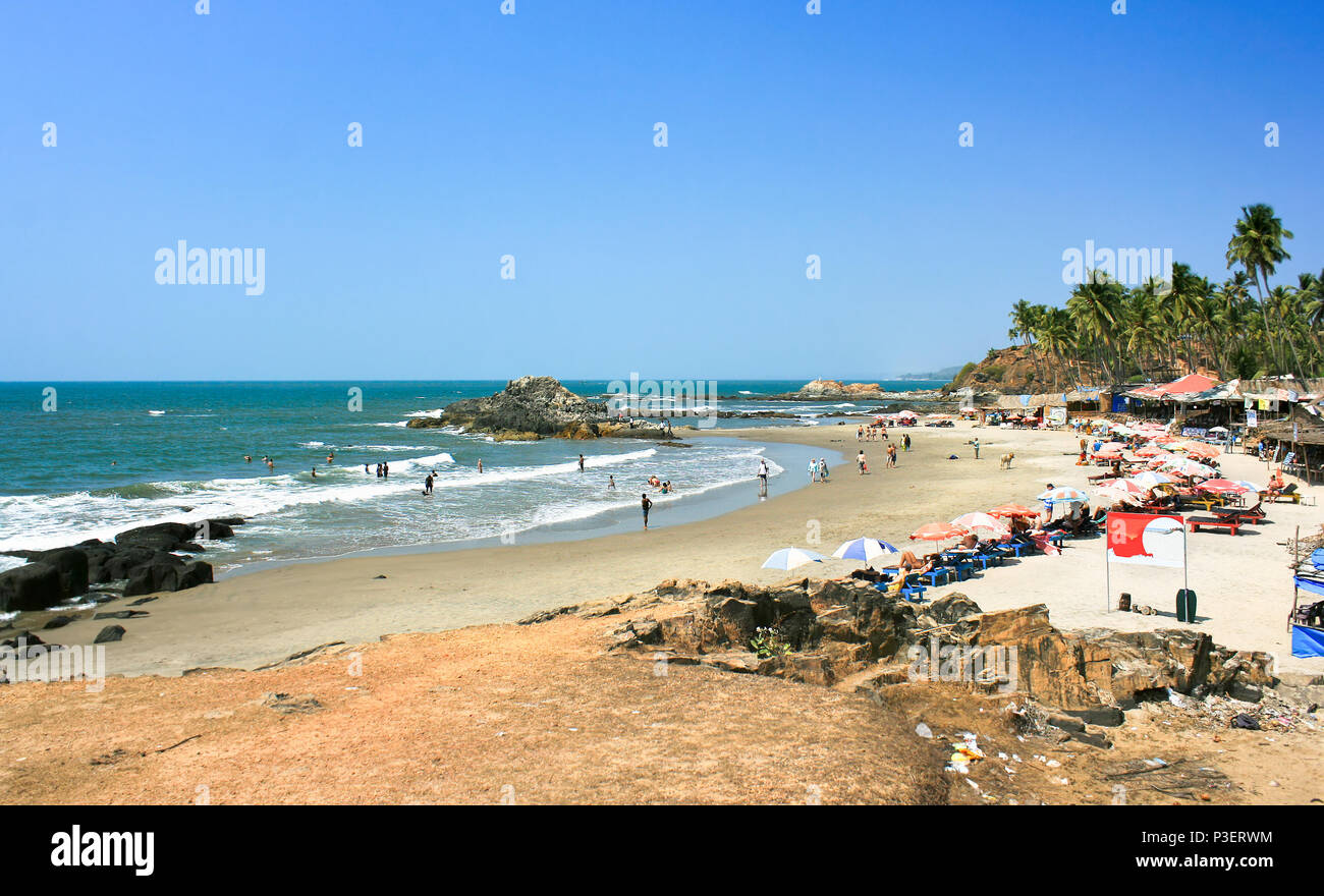 Blick auf die wunderschönen tropischen Vagator Beach, Goa, Indien Stockfoto