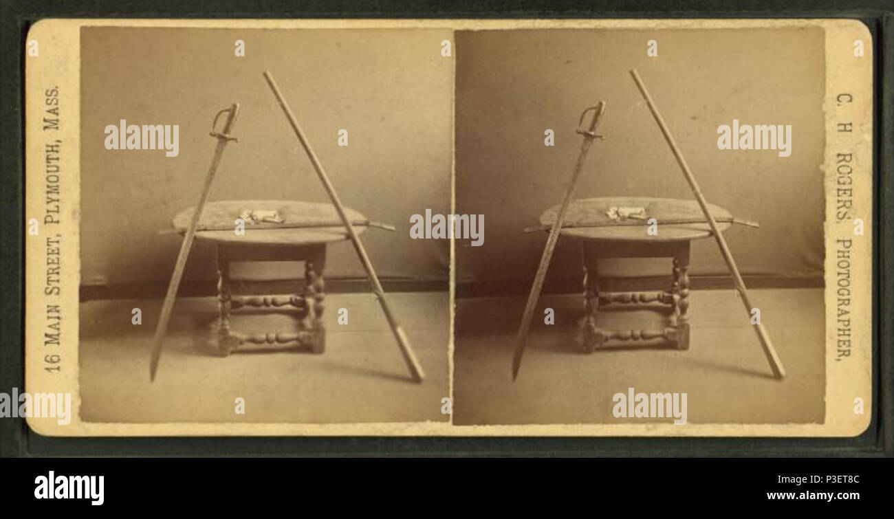 . Schwert des Miles Standish und die Gun Barrel, mit dem König Phillip wurde getötet. Alternative Titel: Plymouth Serie. Abdeckung: 1865?-1905?. Quelle Impressum: 1865?-1905?. Digitale Element veröffentlicht 9-15 2005; 2-12-2009 aktualisiert. 295 Schwert von Miles Standish und die Gun Barrel, mit dem König Phillip getötet wurde, von C. H. Rogers Stockfoto
