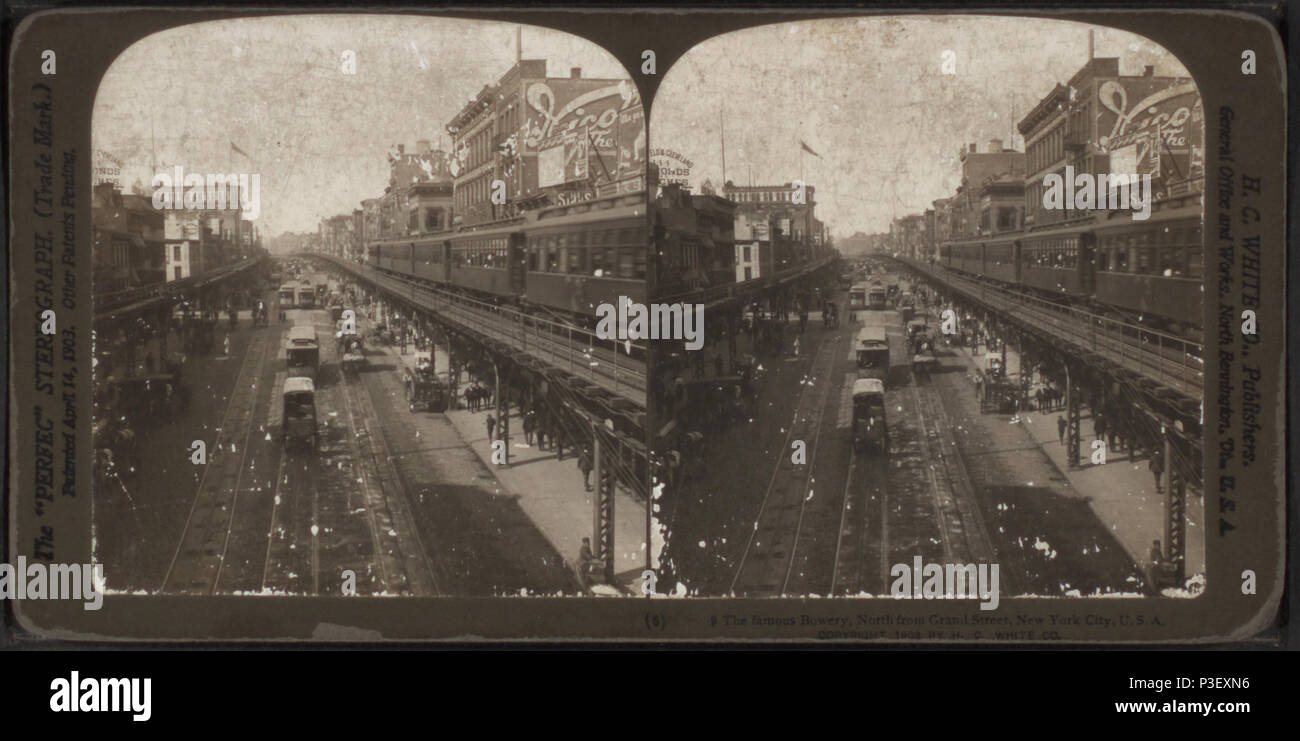 307 Die berühmten Bowery, nördlich von Grand Street, New York City, USA, von Robert N. Dennis Sammlung von stereoskopische Ansichten Stockfoto