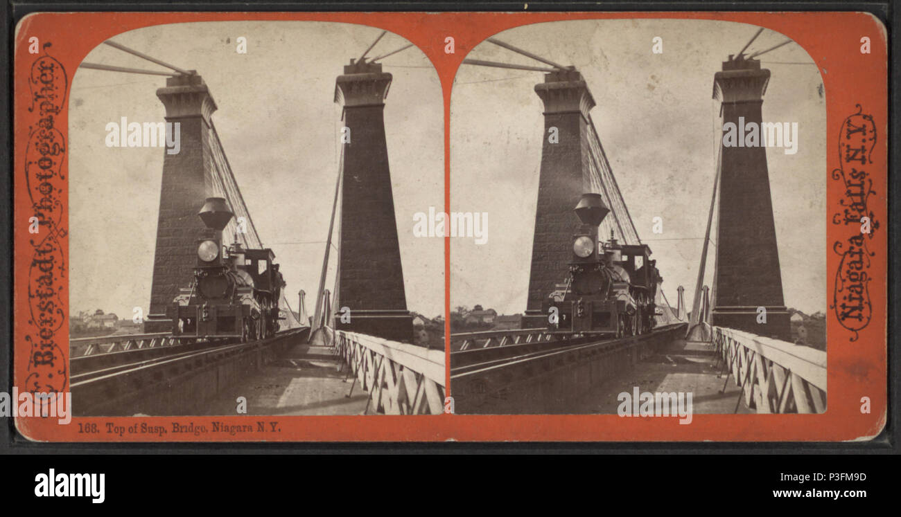 . Top der Suspension Bridge, Niagara, N.Y. Abdeckung: 1860?-1895?. Quelle Impressum: Niagara Falls, NY: Charles Bierstadt, 1860?-1895?. Digitale Element veröffentlicht 12-1-2005; 2-11-2009 aktualisiert. 330 Oben Suspension Bridge, Niagara, N.Y, von Robert N. Dennis Sammlung von stereoskopische Ansichten 2. Stockfoto