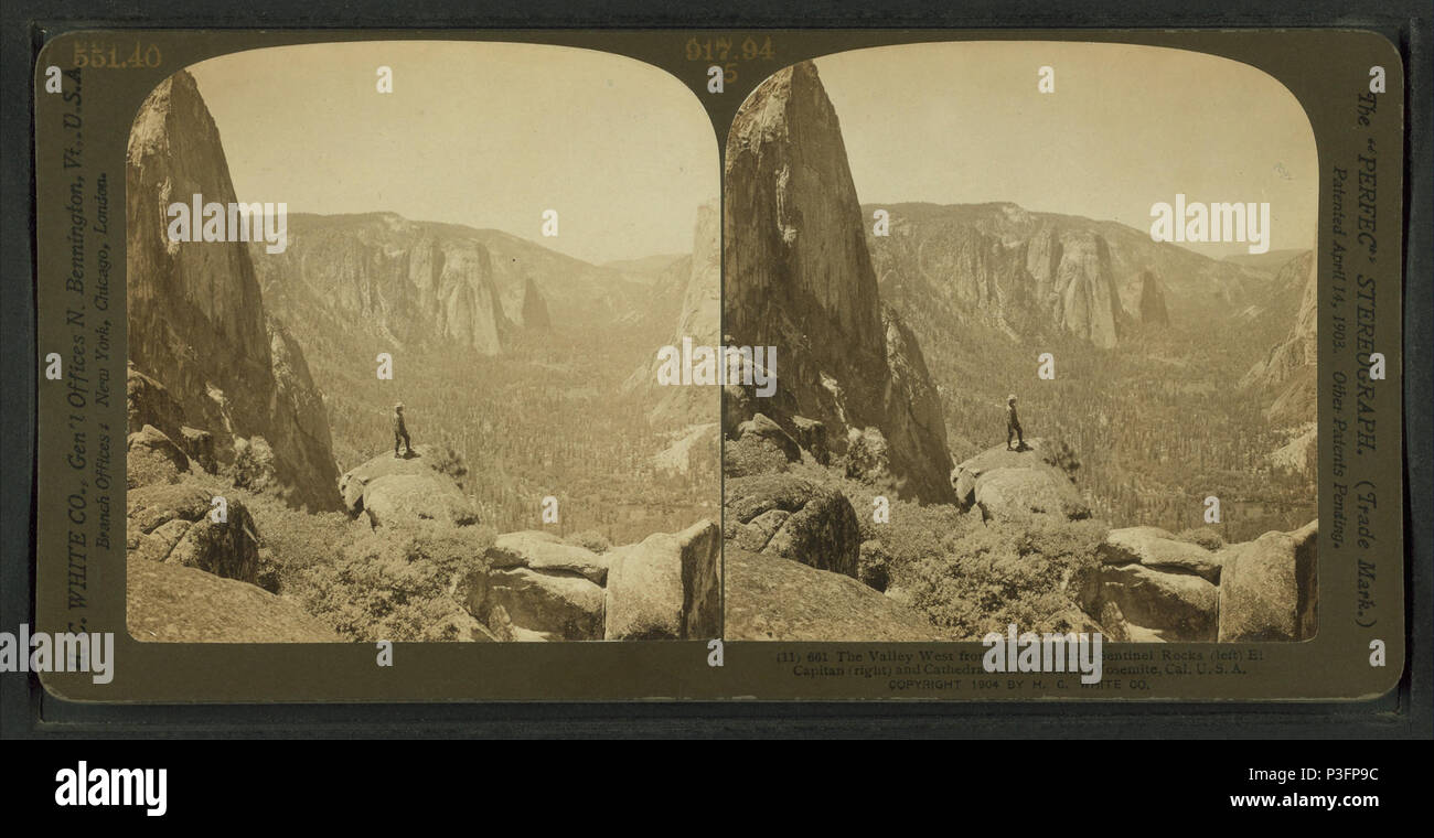 325 Das Tal westlich vom Union Punkt-Sentinel Felsen (links) El Capitan (rechts) und Kathedrale Felsen (Mitte) Yosemite, Cal. Usa, von H.C. Weiß Co. Stockfoto