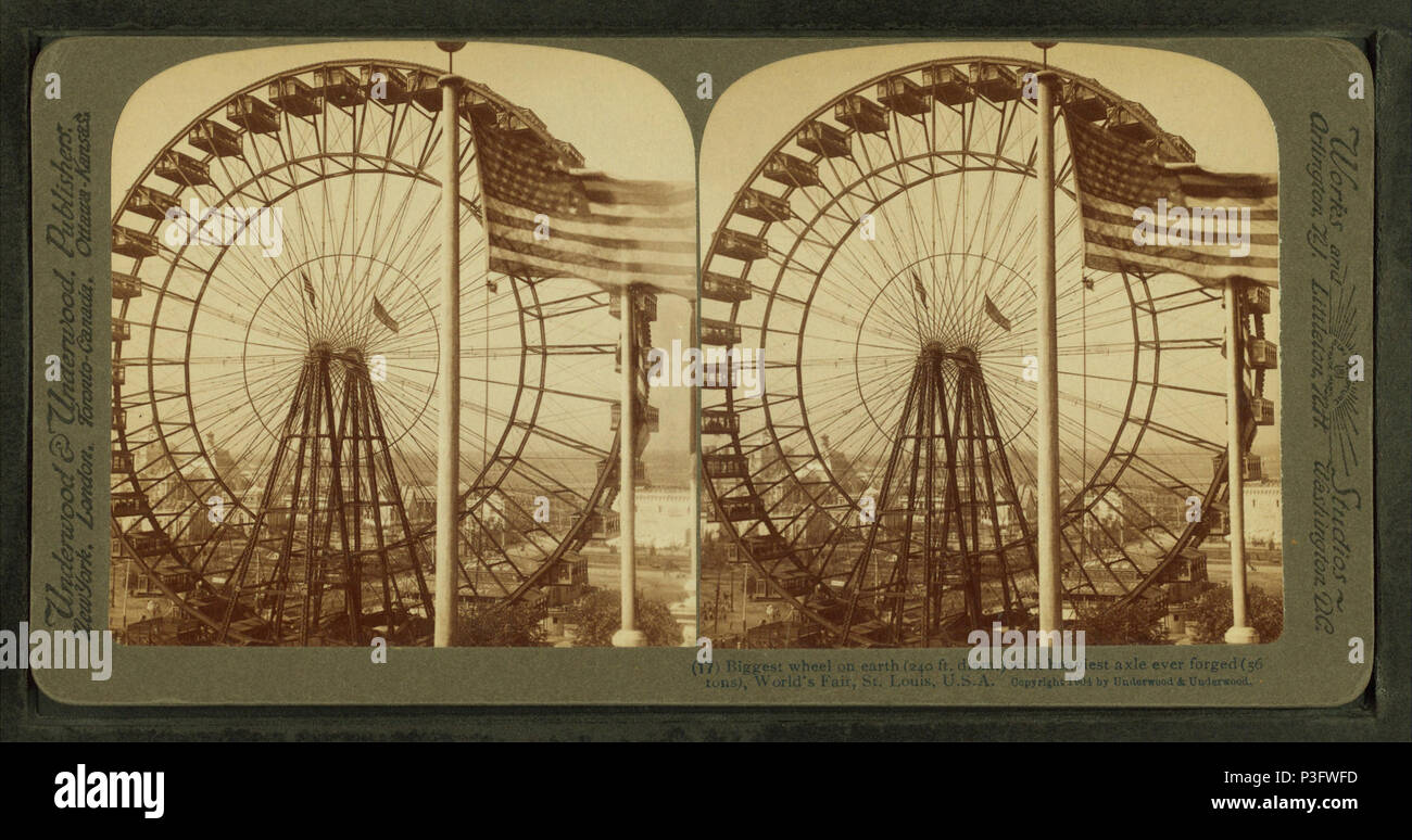 . Größte Rad auf der Erde 240 ft. Durchm. Mit schwersten Achse je geschmiedet (56 Tonnen), World's Fair, St. Louis, USA, alternative Titel: Nein. 17. Abdeckung: 1904. Quelle Impressum: 1903-1905. Digitale Element veröffentlicht 6-15 2005; 2-13-2009 aktualisiert. 35 grösste Rad auf der Erde 240 ft. Durchm. Mit schwersten Achse je geschmiedet (56 Tonnen), World's Fair, St. Louis, USA, von Underwood&amp; Underwood Stockfoto