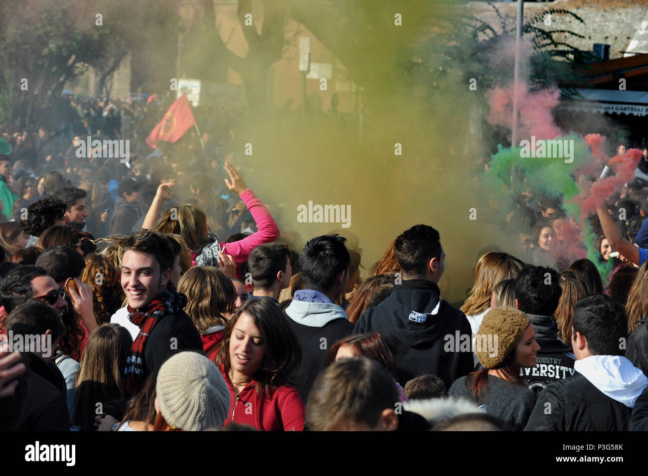 Rom. Studenten protestieren gegen die Politik der Regierung. Italien. Stockfoto