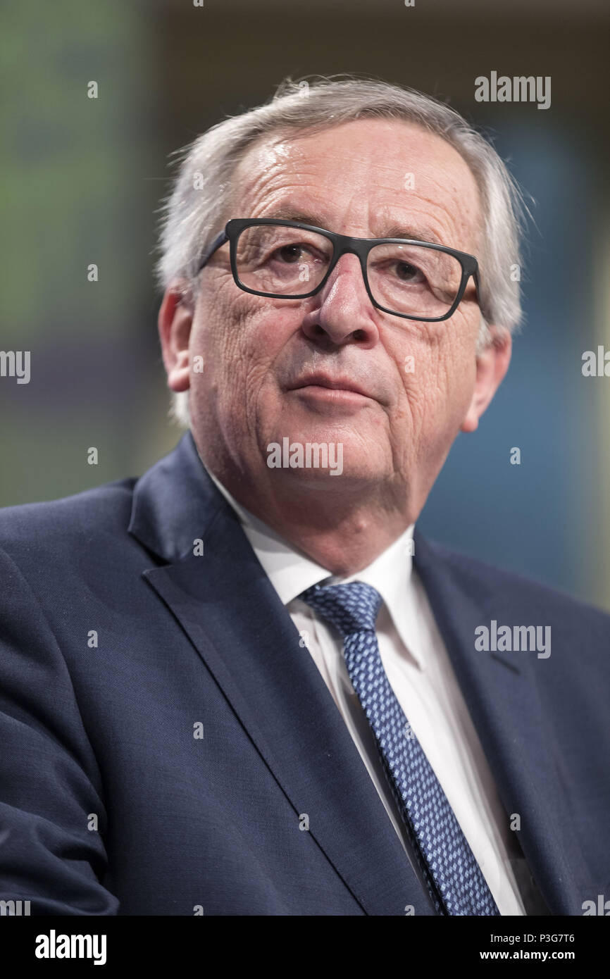 Belgien: Brüssel. 2018/02/14. Pressekonferenz mit Jean Claude Juncker, Präsident der Europäischen Kommission, auf seinen Beitrag zu der Debatte über Stockfoto