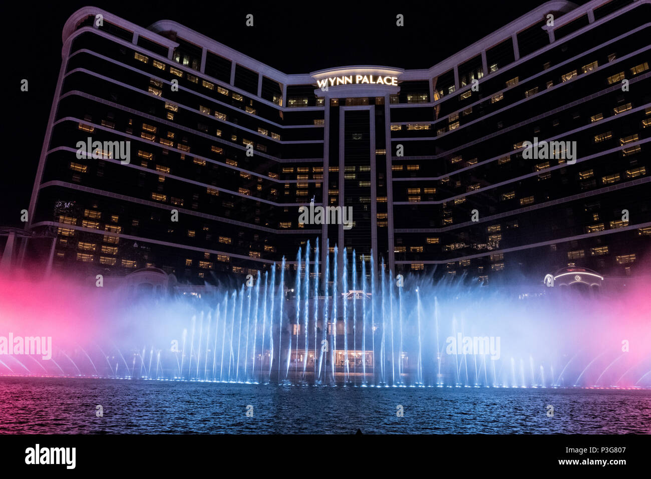 Wynn Resort Macau Cotai Strip casino hotel Architektur Brunnen Ziel Stockfoto