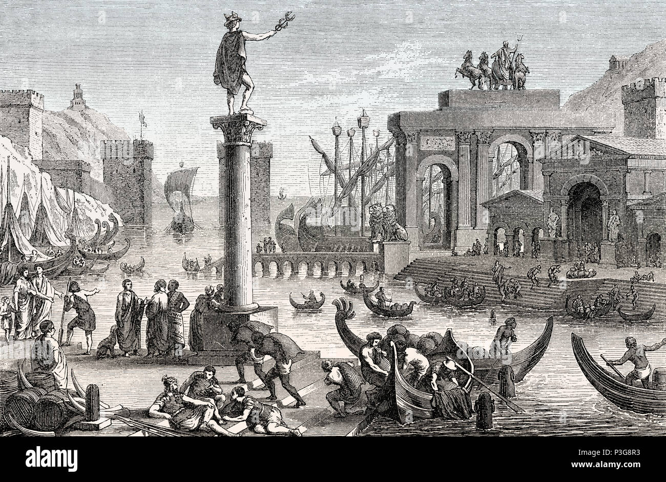 Eine rekonstruierte Hafenstadt des antiken Rom Stockfoto