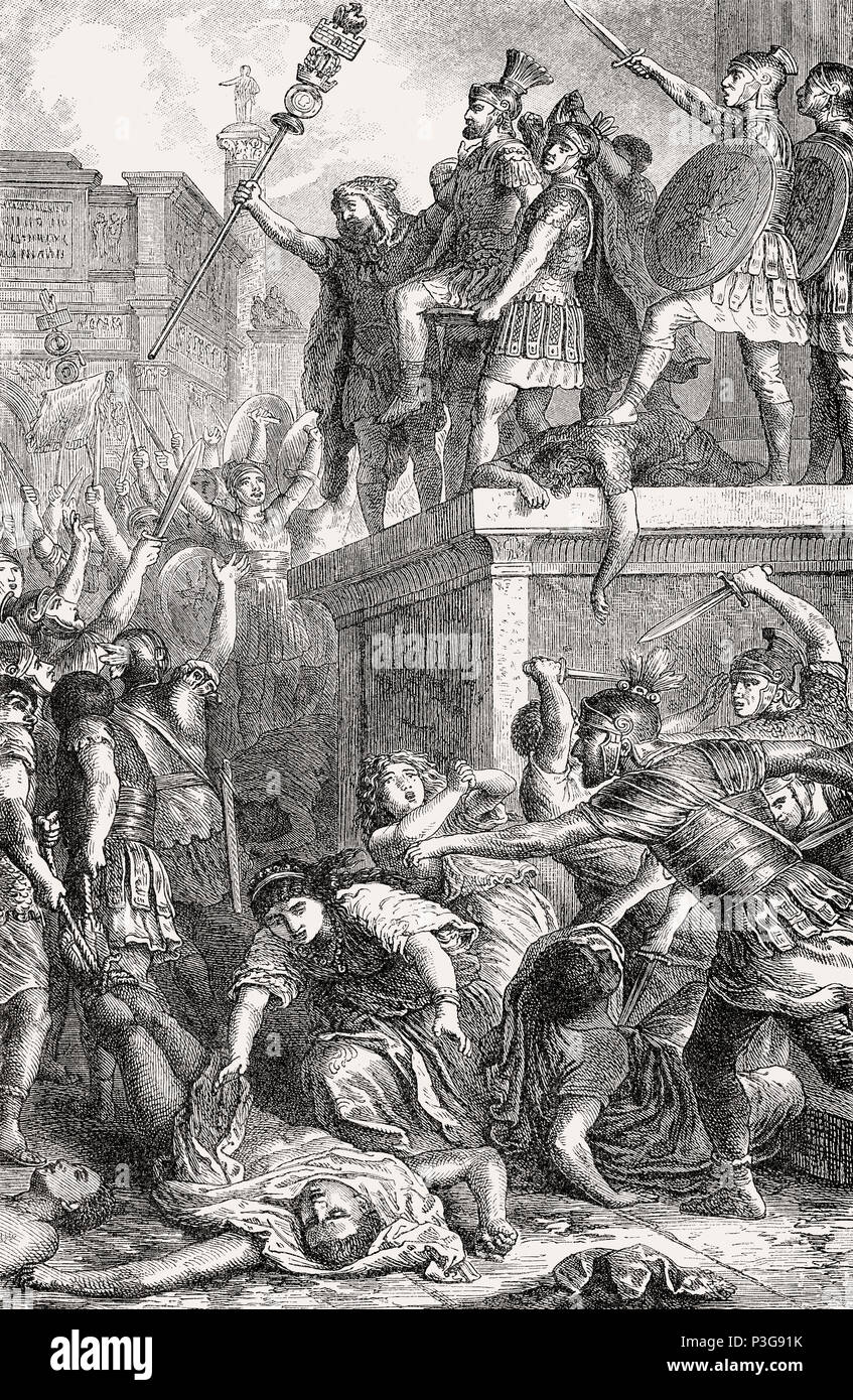 Revolte gegen den Gordischen Kaiser, die Praetorian Camp von einem zivilen Publikum in 238 angegriffen, das antike Rom Stockfoto
