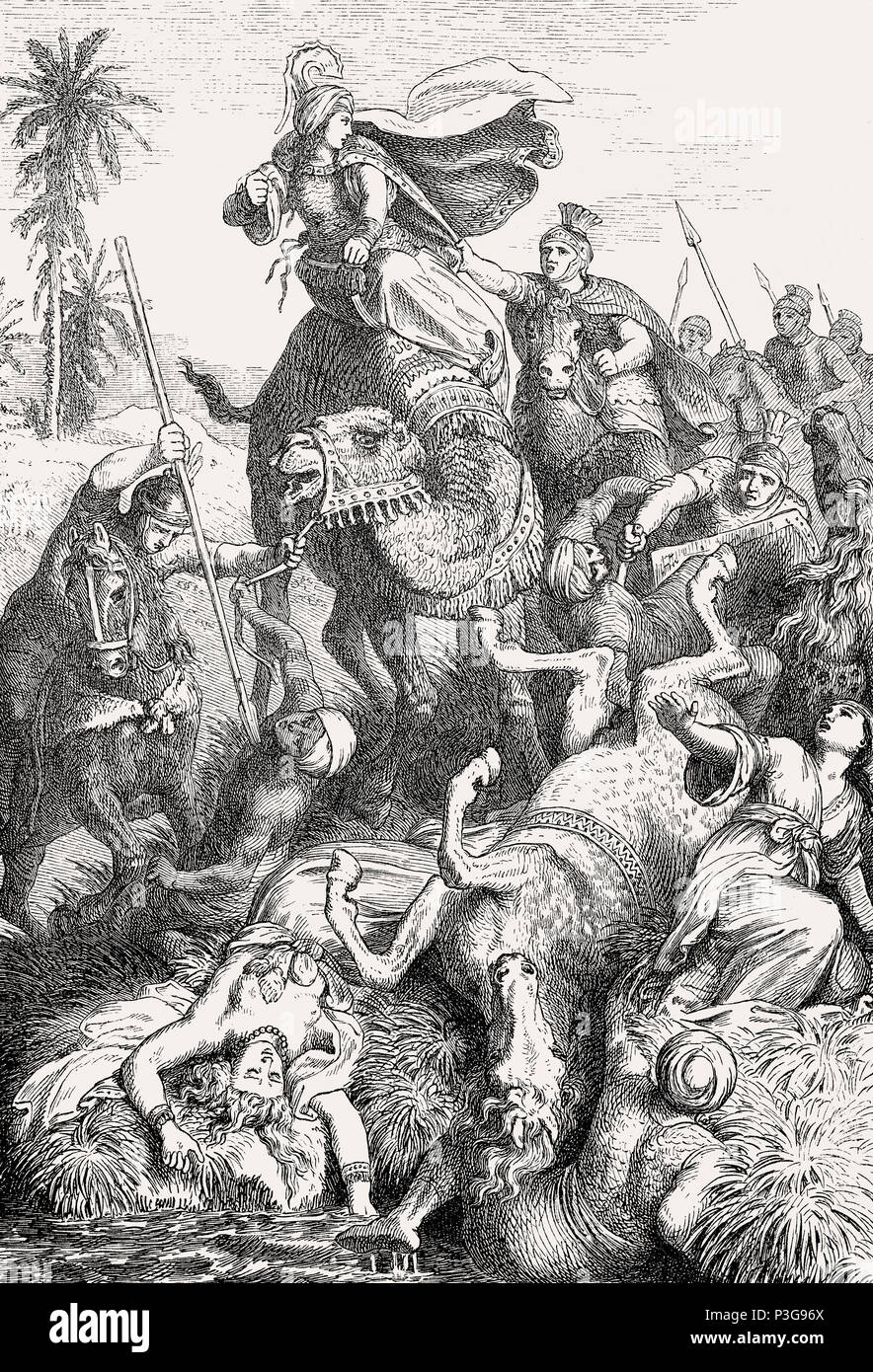 Der römische Kaiser Aurelian im Kampf gegen Septimia Zenobia, die Königin der Palmyrene Reich, das antike Rom Stockfoto