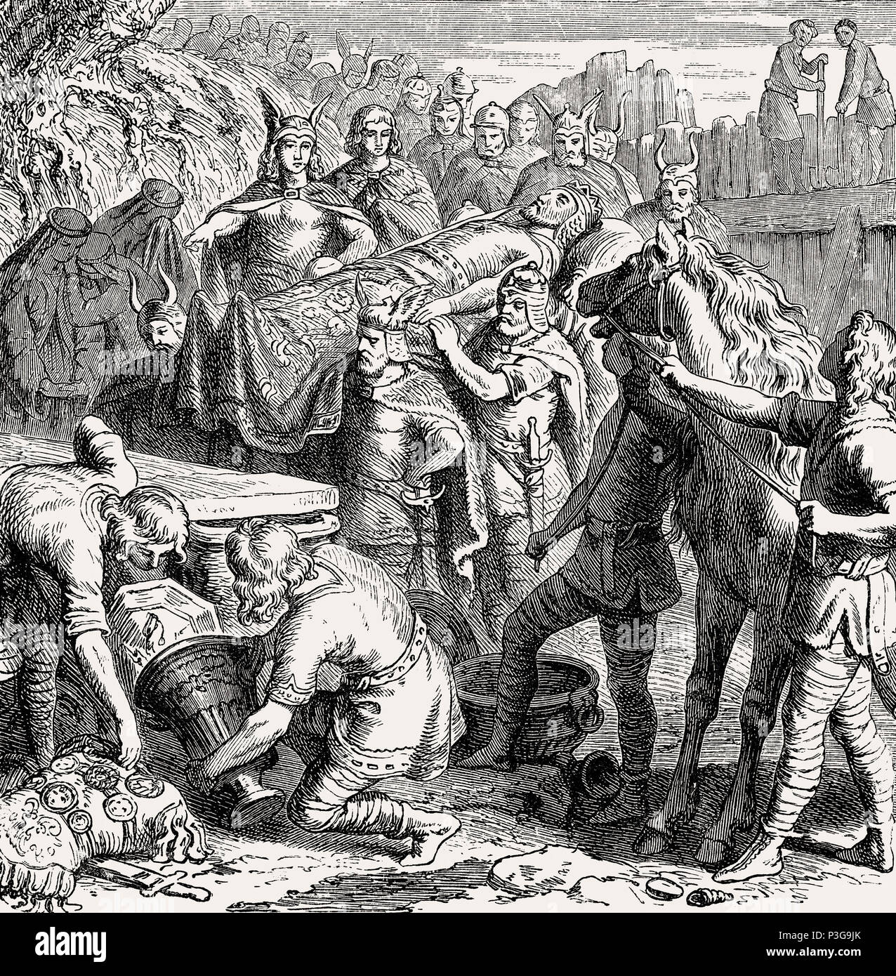 Die Beerdigung von Alarich I., König der Westgoten, in das Bett des Flusses Busento, 410 AD Stockfoto