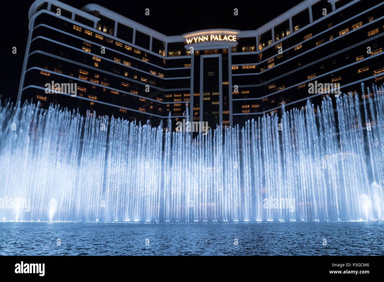 Wynn Resort Macau Cotai Strip casino hotel Architektur Brunnen Ziel Stockfoto