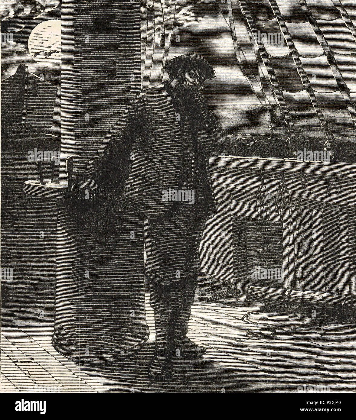 Richard Henry Dana Jr (Autor von zwei Jahre vor dem Mast), in der Nachtwache, an Bord der Brigg Pilgrim, an der Küste von Kalifornien 1834 gebunden Stockfoto