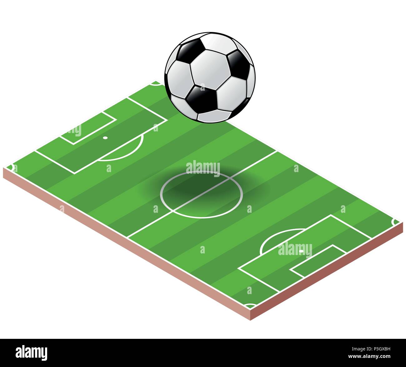Fußball auf isometrische Fußballplatz Hintergrund, Fußball Turnier, für Poster Sport Fussball-Vector Illustration. Stock Vektor
