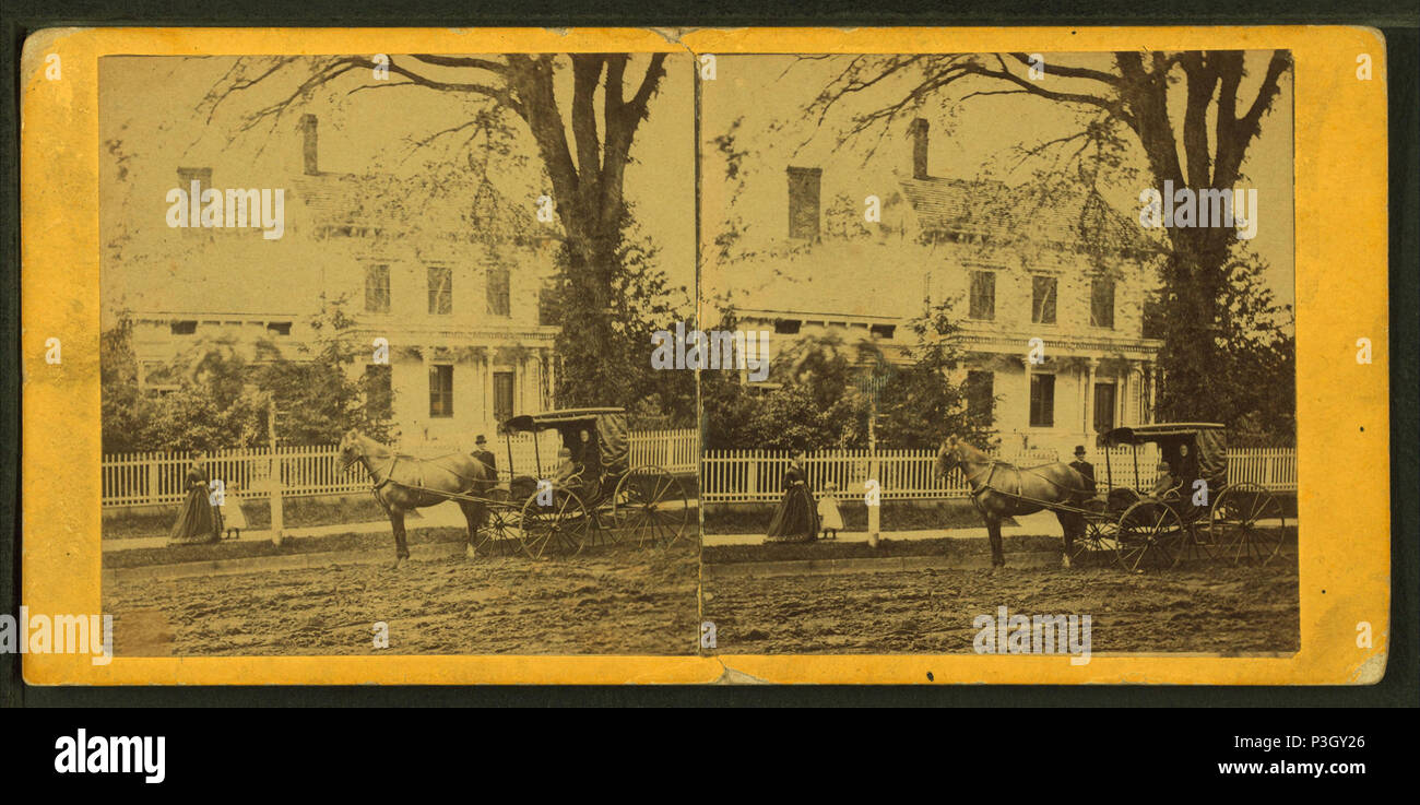 352 Aussicht auf eine Beförderung auf der Straße vor einem großen Haus, von Robert N. Dennis Sammlung von stereoskopische Ansichten Stockfoto