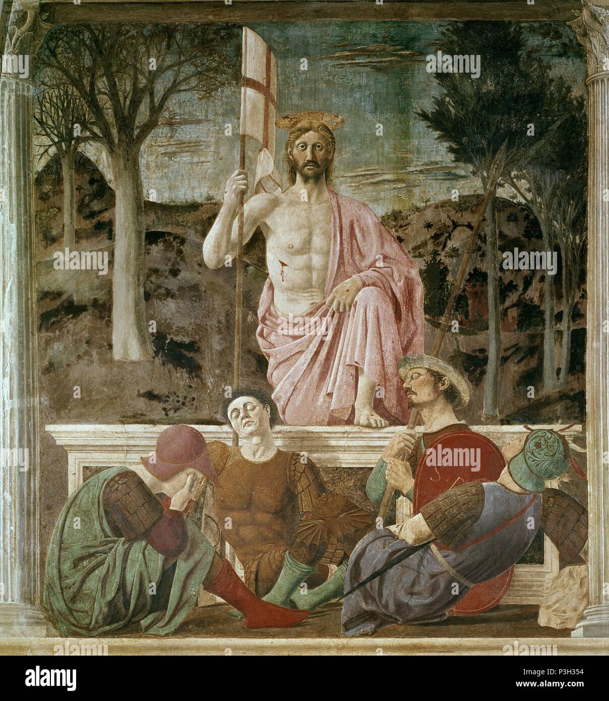 Die Auferstehung - 1463 - Fresco. Autor: Piero della Francesca (C. 1415-1492). Lage: Museo Civico, Florenz, Italien. Auch als: RESURRECCION bekannt. Stockfoto