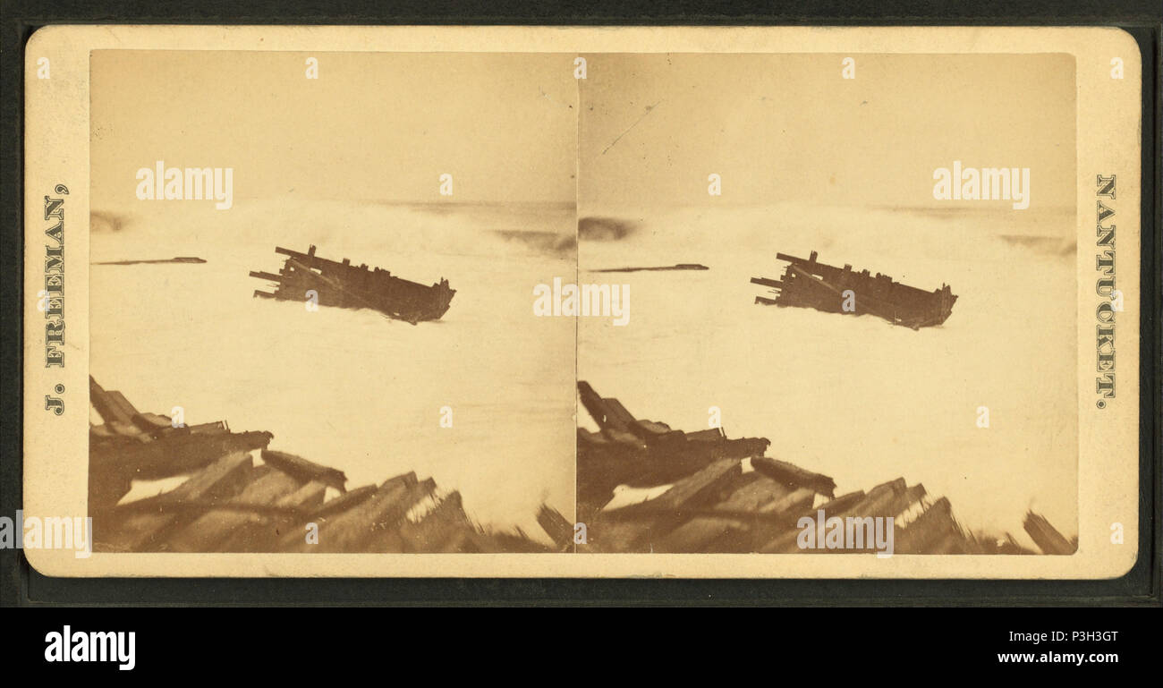 . Blick auf die Überreste der "Warren Sawyer' in der Brandung. Abdeckung: 1867?-1890?. Quelle Impressum: Nantucket, Mass.: J. Freeman, 1867?-1890?. Digitale Element veröffentlicht 8-31 2005; 2-12-2009 aktualisiert. 366 Blick auf die Überreste der "Warren Sawyer" in der Brandung, von Freeman, J. (josia) Stockfoto