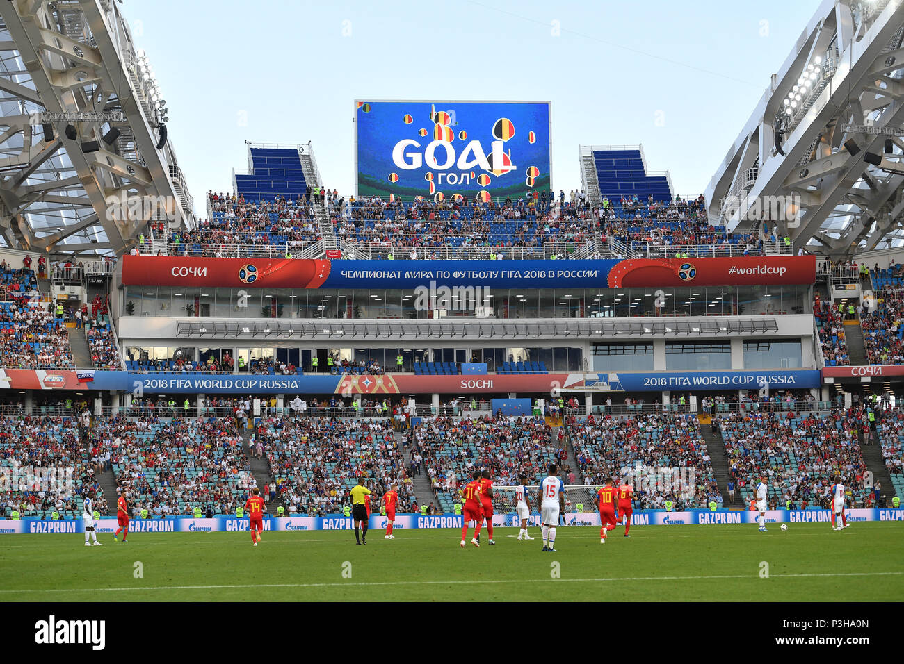 Sochi, Russland. 18 Juni, 2018. Ziel, TOR erscheint auf der Videowand. Belgien (BEL) - Panama (PAN) 3-0, Vorrunde, Gruppe G, Spiel 13, am 18.06.2018 in Sotschi, Fisht Olymipic Stadion. Fußball-WM 2018 in Russland vom 14.06. - 15.07.2018. | Verwendung der weltweiten Kredit: dpa/Alamy leben Nachrichten Stockfoto