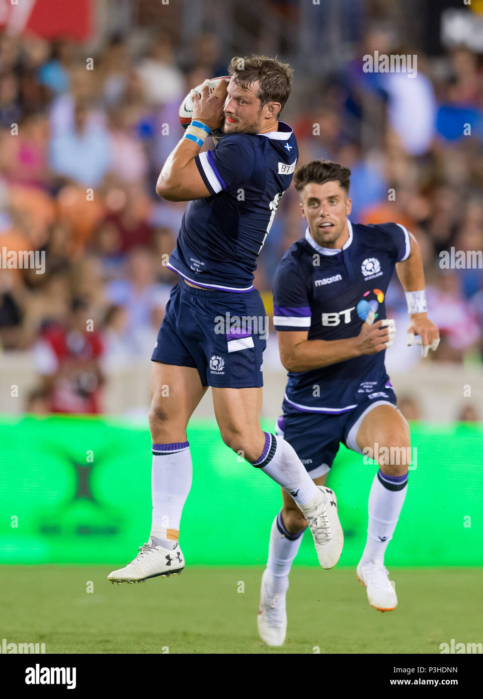 Mai 5, 2018: Männer von Schottland Rugby Team flanker Tim Swinson VICE CAPTAIN (6) Während der Emirate Sommer Serie 2018 Match zwischen den USA Männer Team vs Schottlands Männer Team bei BBVA Compass Stadium, Houston, Texas. USA besiegt Schottland 30-29 Vollzeit Stockfoto