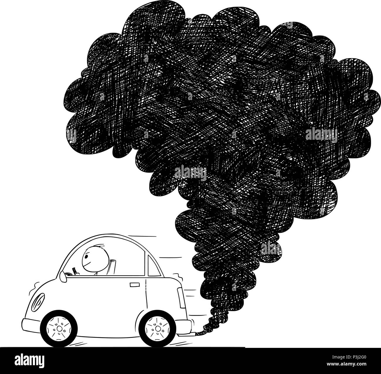 Vektor Künstlerische Zeichnung Abbildung: Auto Luftverschmutzung Stock Vektor