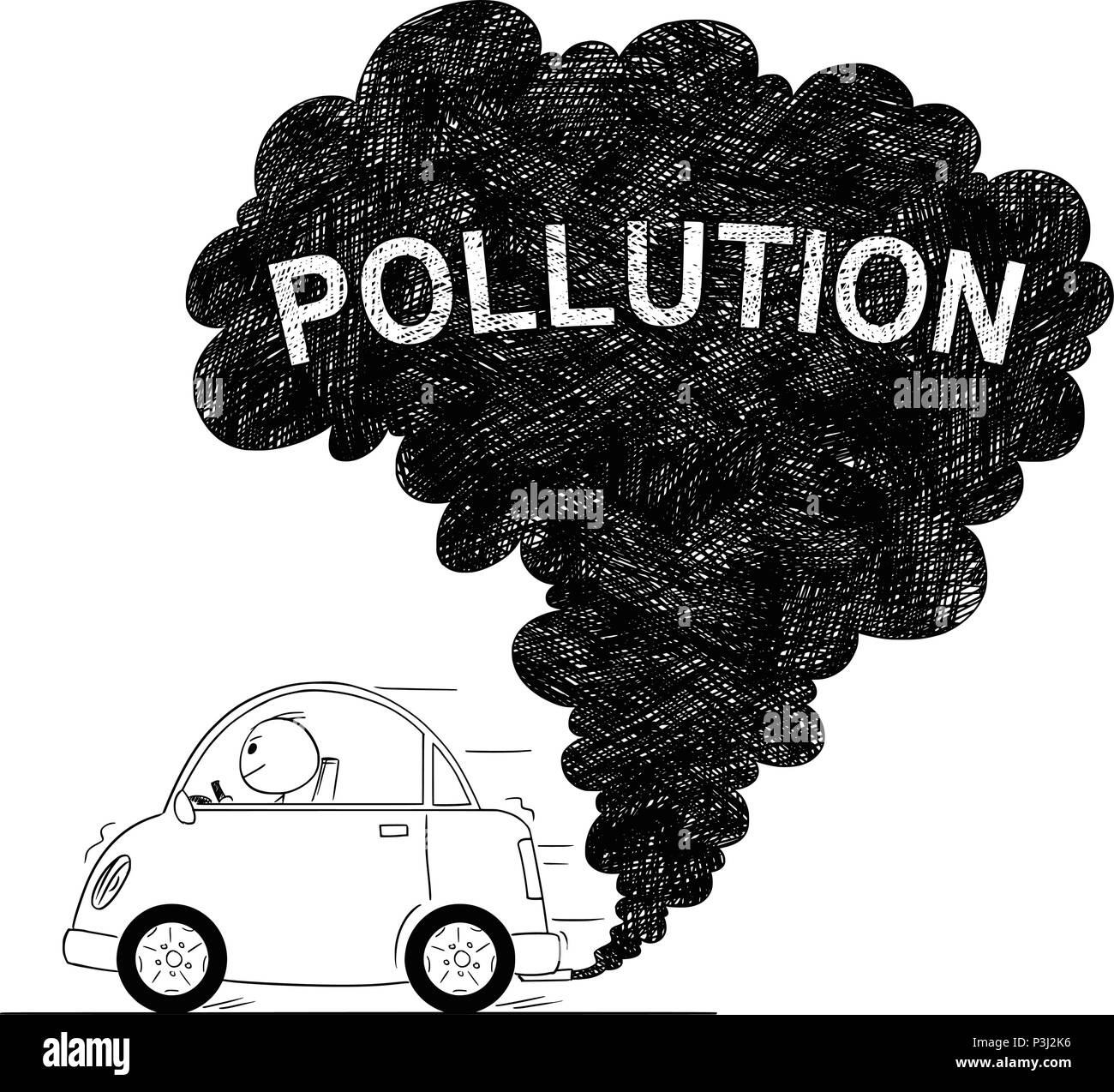Vektor Künstlerische Zeichnung Abbildung: Auto Luftverschmutzung Stock Vektor