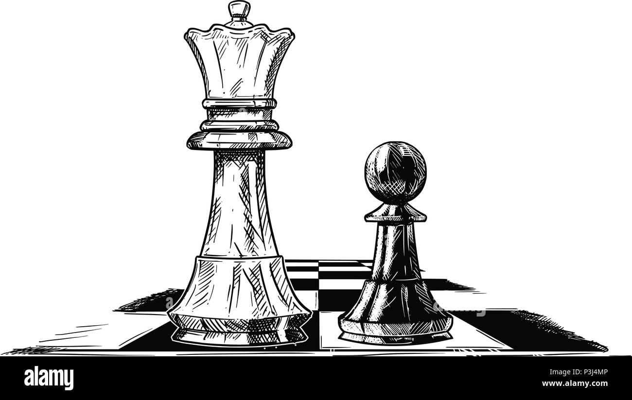 Vektor Künstlerische Zeichnung Abbildung: Chess König und Bauer gegenüber Stock Vektor