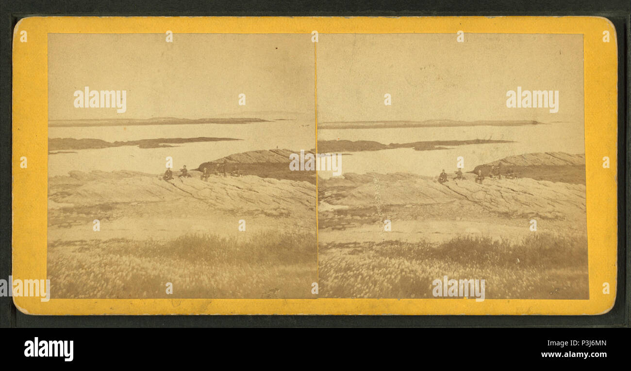 363 Anzeigen von Menschen, die auf Felsen in der Nähe eines Gewässers, von Robert N. Dennis Sammlung von stereoskopische Ansichten Stockfoto