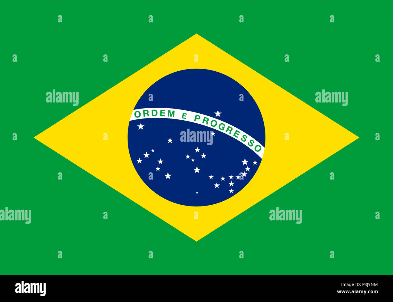 Die Flagge von Brasilien. Der Stern der Föderativen Republik Brasilien. Die auriverde. Abbildung. Vektor. Stockfoto