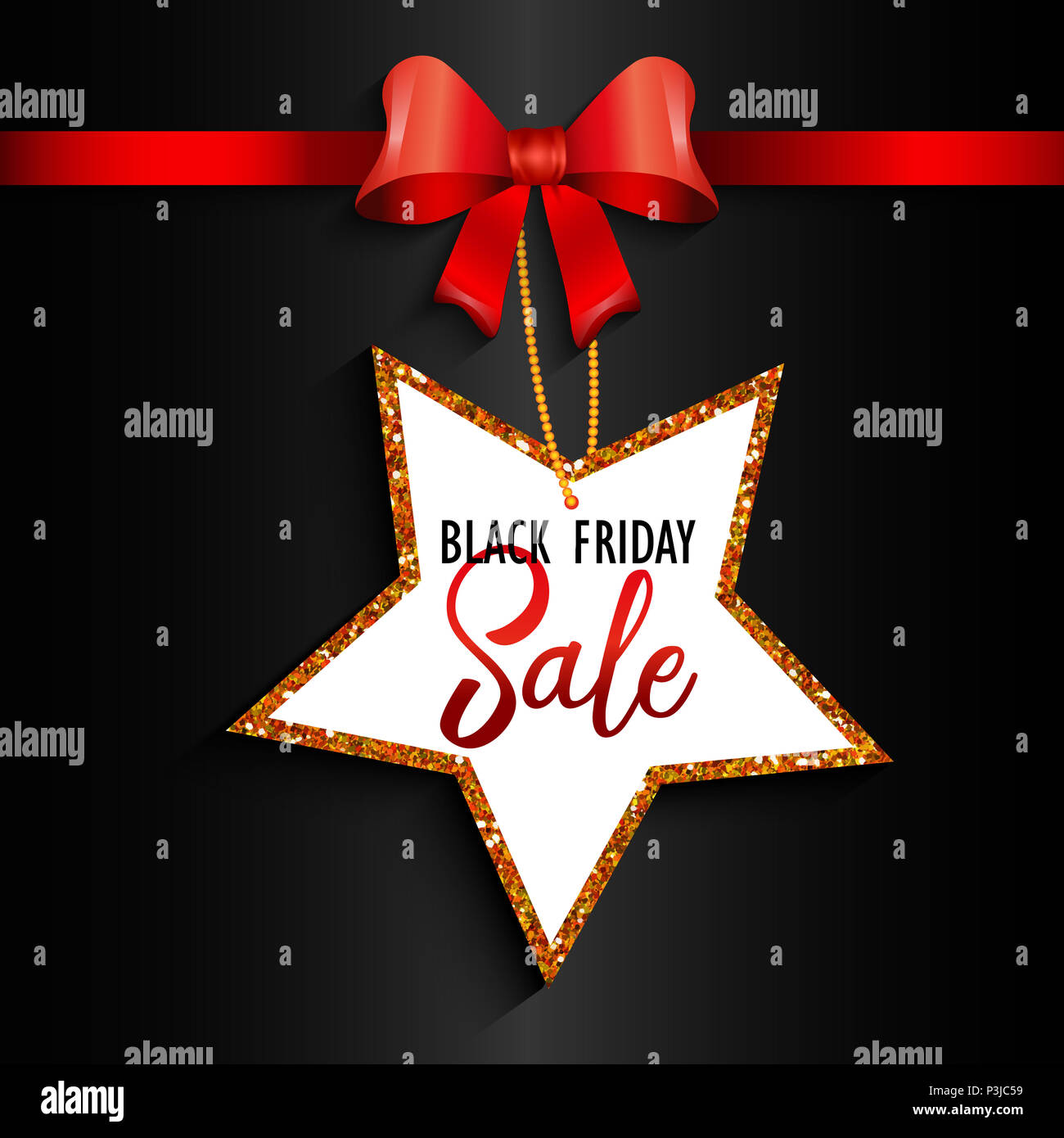 Schwarzer Freitag verkauf Hintergrund mit rotem Band und Star Stockfoto