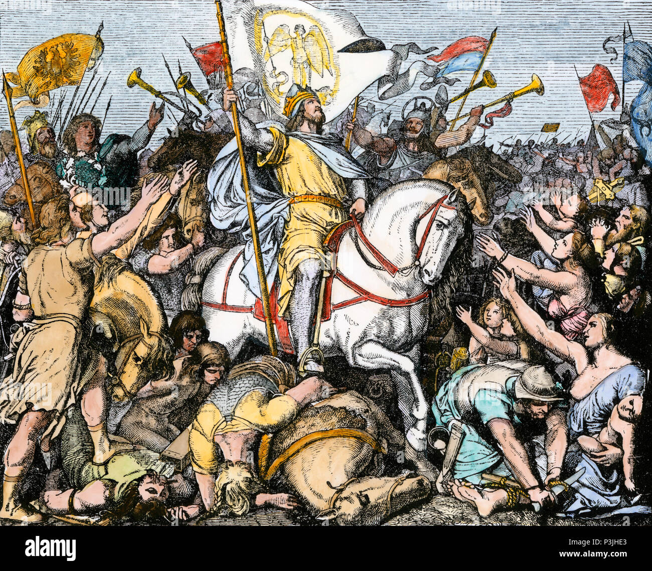 Heinrich I (Fowler) zum König der mittelalterlichen Deutschland. Hand - farbige Holzschnitt Stockfoto