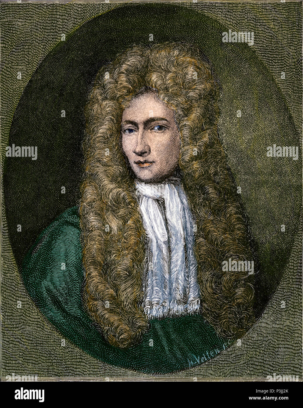 Robert Boyle portrait. Hand - farbige Gravur Stockfoto