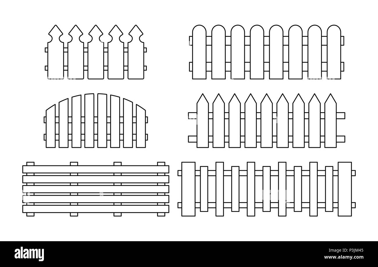 Holzzaun eingestellt. Einfache Grobentwurf isoliert auf weißem Stock Vektor