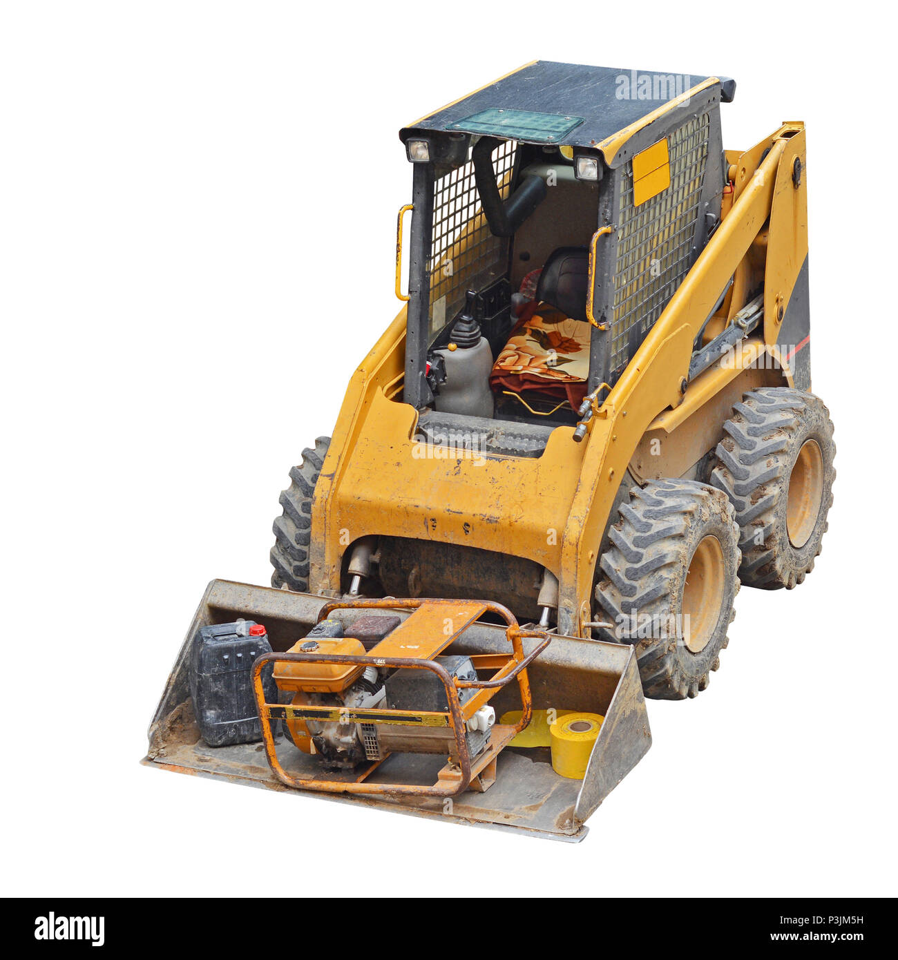 Mini Bagger auf weißem Hintergrund Stockfoto