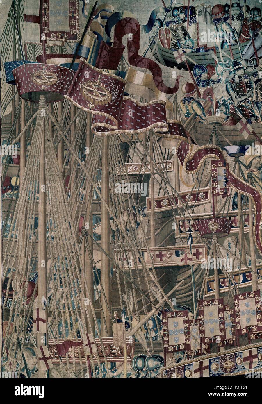 TAPIZ DE LAS CAMPAÑA DE AFRIKA DE ALFONSO V DE PORTUGAL - SIGLO XV. Autor: Pasquier Grenier (1447-1493). Lage: COLEGIATA DE LA ASUNCION, PASTRANA, Guadalajara, Spanien. Stockfoto